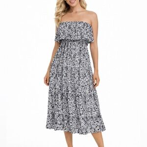 Kiwi & Punch Strapless Medium NWT. Black and White Floral Ruffle Dress